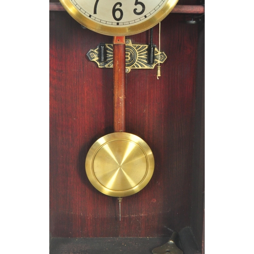 1650 - An early 20th century mahogany cased wall clock. The clock having silvered face with Arabic numeral ... 