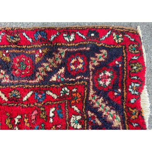 1559 - A vintage mid 20th century Persian Islamic Hamadan style rug carpet having a thick wall pile with tw... 