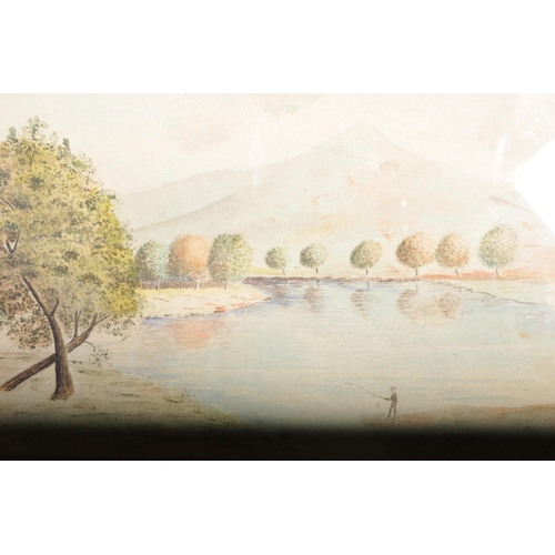 1698 - An early 20th Century water colour landscape by J M Austin painting together with a cross stitch lan... 