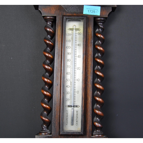 1725 - An early 20th century oak case banjo barometer having top with canted edges and faceted diamond reli... 