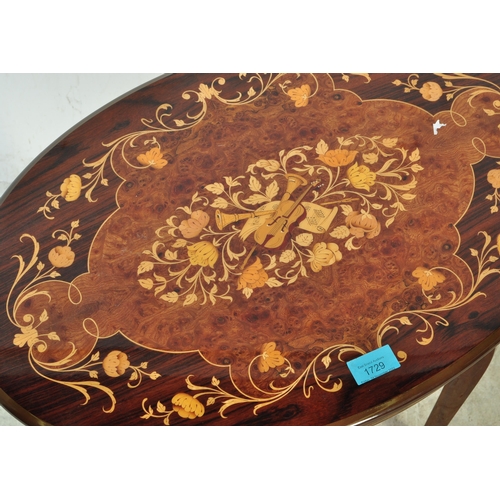 1729 - A 20th century kingwood and burr walnut marquetry inlaid sorrento ware music side - hall table. Rais... 