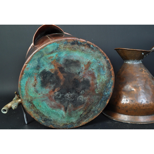 1730 - A Victorian 19th century  copper lidded urn having being fitted with white metal tap and having carr... 