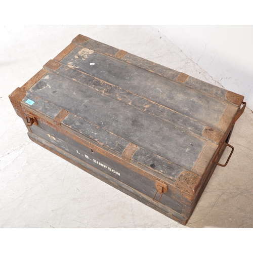 1740 - A early 20th Century travellers ocean painted trunk / chest. Of rectangular form with brass mounted ... 