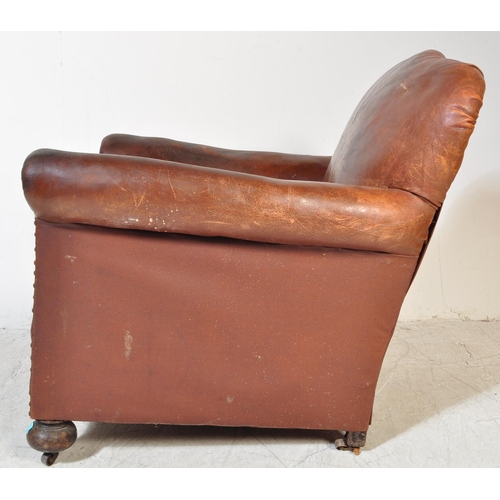 1744 - A vintage early 20th Century circa 1910's lounge / fire place chair. With large overstuffed back res... 