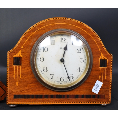 1763 - A pair of early 20th century Edwardian circa. 1900's mantel clocks, One with Art Nouveau inlaid deta... 