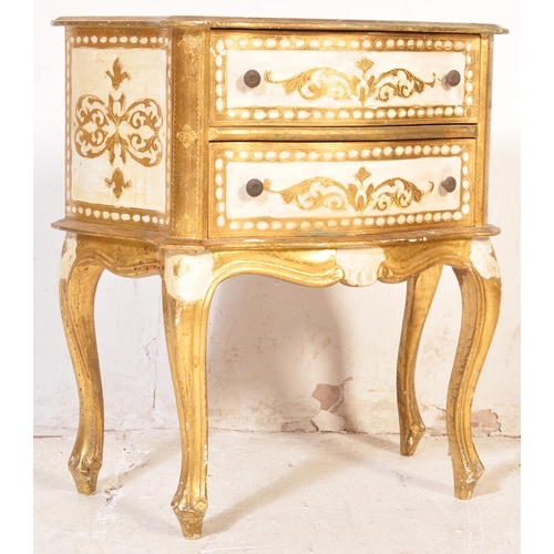 1775 - A  20th century Italian painted gilt bedside chest of drawers. Raised on shaped legs with serpentine... 