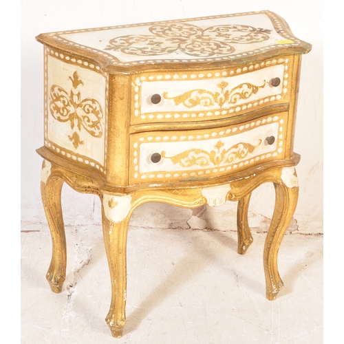 1775 - A  20th century Italian painted gilt bedside chest of drawers. Raised on shaped legs with serpentine... 