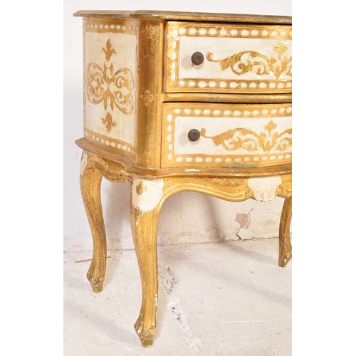 1775 - A  20th century Italian painted gilt bedside chest of drawers. Raised on shaped legs with serpentine... 