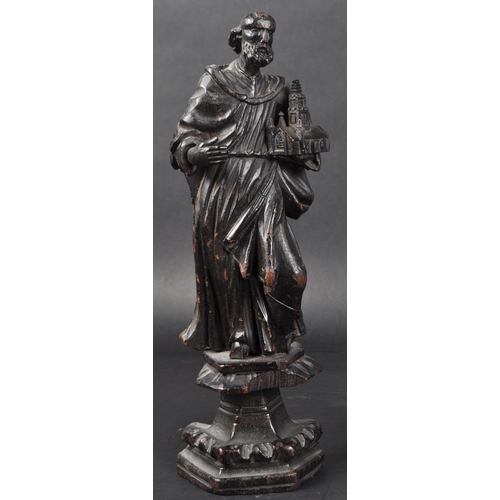 117 - A set of three 19th Century carved religious ecclesiastical figurines. Each modelled raised on pedes... 