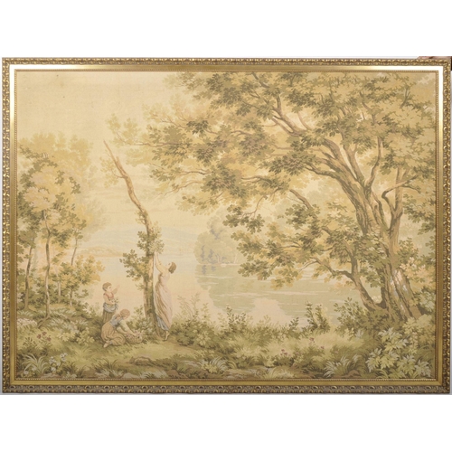 87 - A large 20th century tapestry wall hanging.  Tapestry depicting a large forest scene with a mother f... 