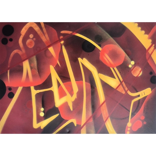 24 - 3Dom (British)
 Untitled
 Mixed media & spray on canvas
 Signed to the verso in red spray
 75 x 100 ... 