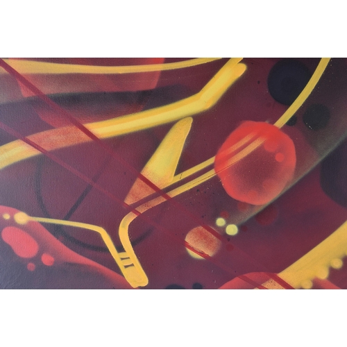 24 - 3Dom (British)
 Untitled
 Mixed media & spray on canvas
 Signed to the verso in red spray
 75 x 100 ... 