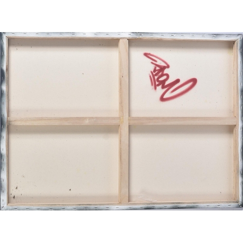 24 - 3Dom (British)
 Untitled
 Mixed media & spray on canvas
 Signed to the verso in red spray
 75 x 100 ... 