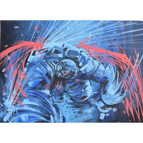 26 - Dank (British b. 1974)
 Untitled
 Spray paint, acrylic and Posca pen on canvas
 ‘Dank’ stencil to th... 