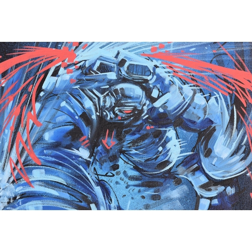 26 - Dank (British b. 1974)
 Untitled
 Spray paint, acrylic and Posca pen on canvas
 ‘Dank’ stencil to th... 