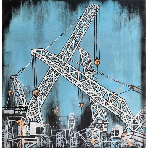 27 - Jo Peel (British)
 Cranes, 2009
 Mixed media on canvas
 Signed to the verso in black pen
 70 x 70 cm... 