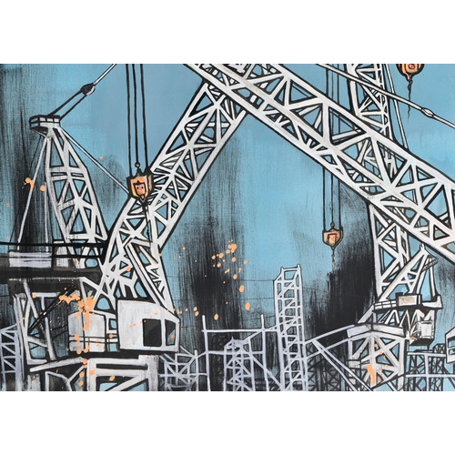 27 - Jo Peel (British)
 Cranes, 2009
 Mixed media on canvas
 Signed to the verso in black pen
 70 x 70 cm... 