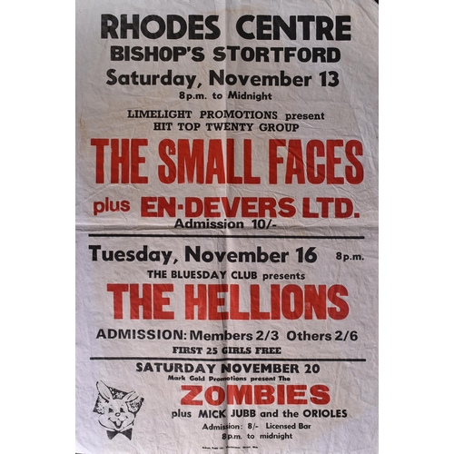 162 - Music Poster - ' The Small Faces plus En-Devers Ltd ' also advertising 'The Hellions and Zombies' to... 