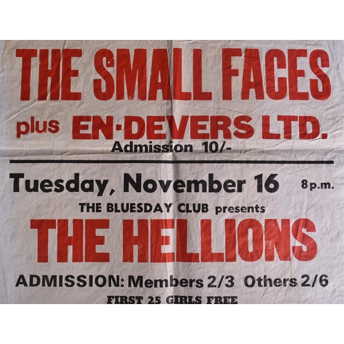 162 - Music Poster - ' The Small Faces plus En-Devers Ltd ' also advertising 'The Hellions and Zombies' to... 