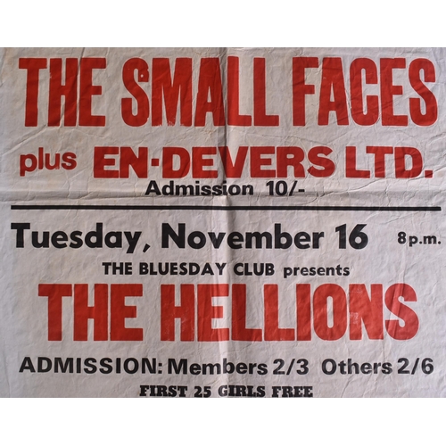 162 - Music Poster - ' The Small Faces plus En-Devers Ltd ' also advertising 'The Hellions and Zombies' to... 