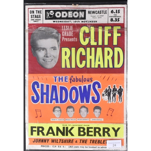 24 - Cliff Richard & The Shadows - an original early 1960s showcard advertising a concert at the Newcastl... 