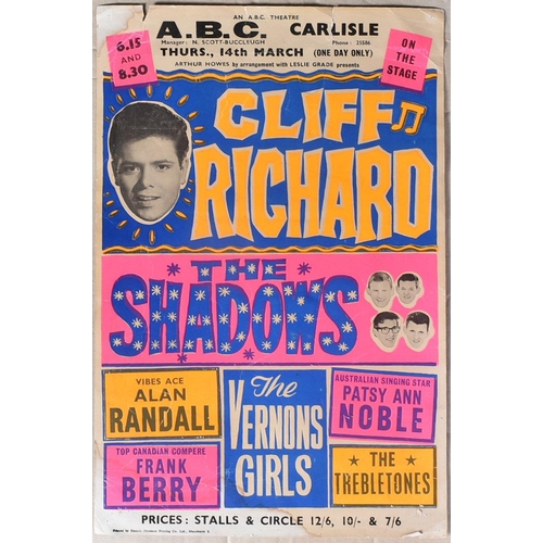 62 - Cliff Richard & The Shadows - an original early 1960s showcard advertising a concert at the ABC Thea... 