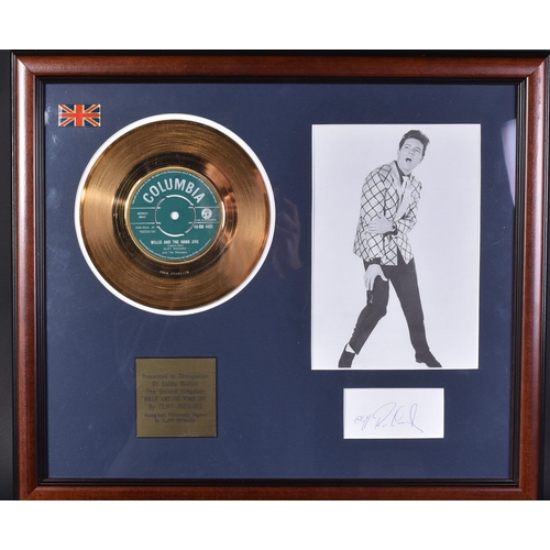 87 - Cliff Richard - Willie And The Hand Jive ' - gold disc 'Presented In Recognition Of Sales Within The... 