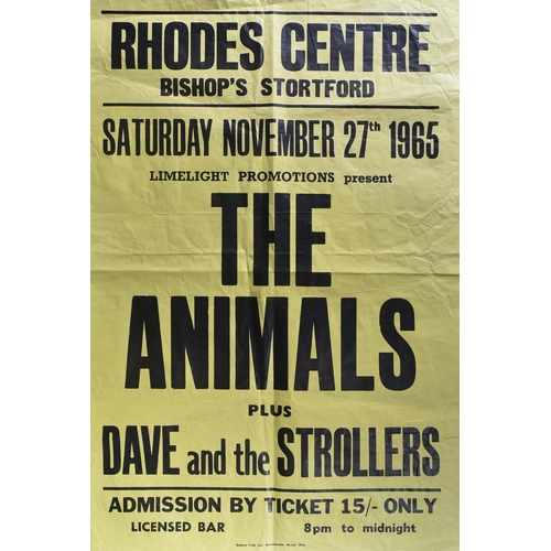 94 - Music Poster - ' The Animals plus Dave And The Strollers ' - November 27th 1965 at Rhodes Centre, Bi... 