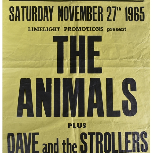 94 - Music Poster - ' The Animals plus Dave And The Strollers ' - November 27th 1965 at Rhodes Centre, Bi... 