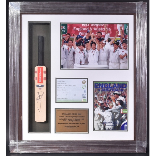 339 - English Cricket - Andrew Strauss (Cricketer) - autographed framed and glazed presentation, featuring... 