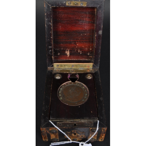 1117 - A late 18th century King George III copper Britannia penny in wooden fitted case in the shape of a t... 