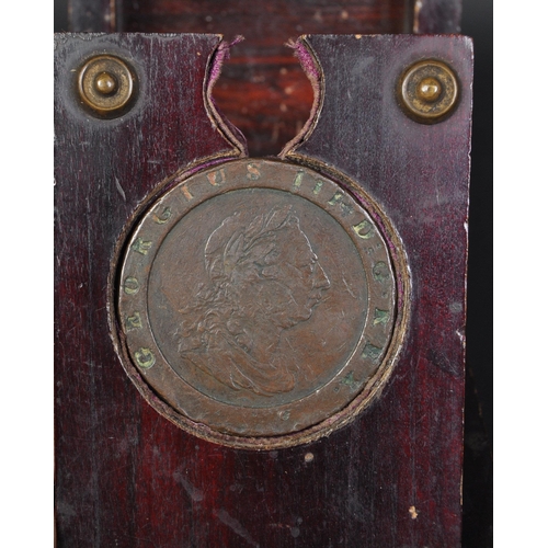 1117 - A late 18th century King George III copper Britannia penny in wooden fitted case in the shape of a t... 