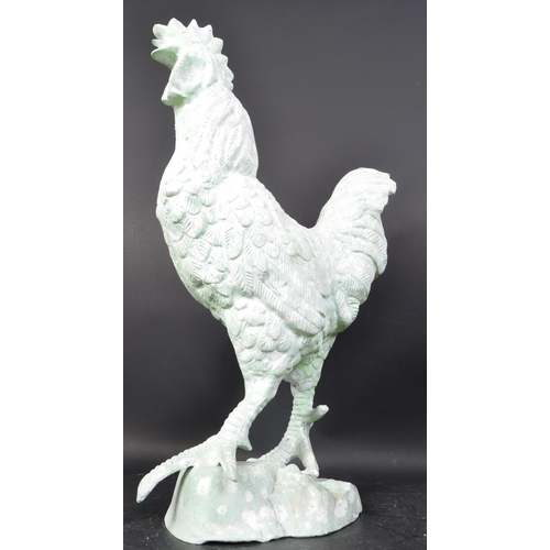 615 - A large vintage 20th century cast platter sculpture of a cockerel having a green glaze.. Measures 60... 