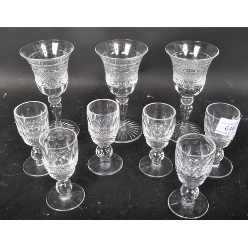 646 - A set of six vintage 20th century Waterford Crystal 'Lismore' sherry / aperitif cut glass drinking g... 