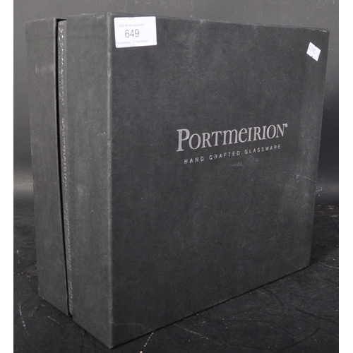 649 - Portmeirion hand crafted glassware. In a display box with brand on front, two large wine drinking gl... 