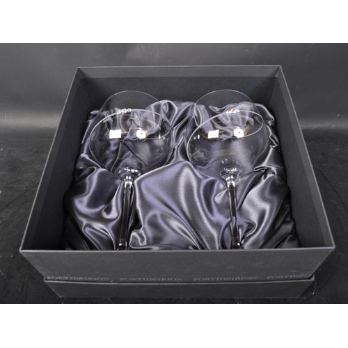 649 - Portmeirion hand crafted glassware. In a display box with brand on front, two large wine drinking gl... 