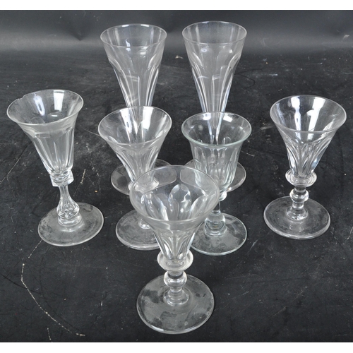 653 - Collection of 18th century, 19th century and vintage drinking glasses / vessels to include sherry, p... 