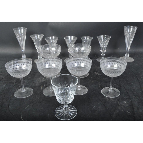 653 - Collection of 18th century, 19th century and vintage drinking glasses / vessels to include sherry, p... 