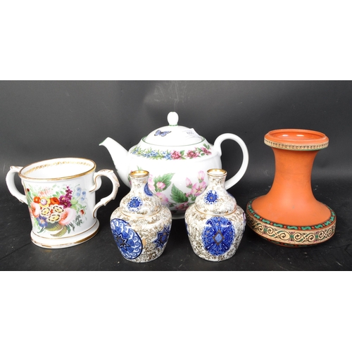 655 - A collection of ceramics to include cabinet plates and 19th century Staffordshire wedding mug with c... 