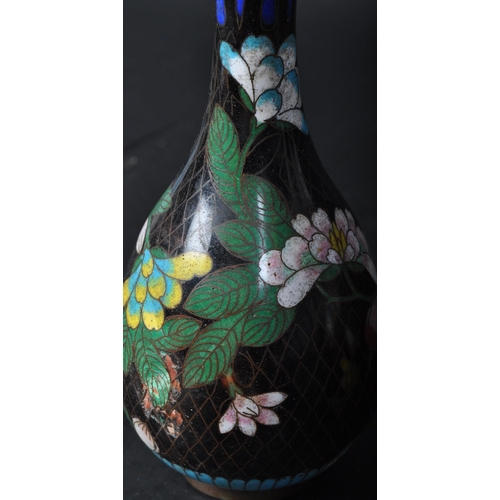 677 - A pair of vintage 20th Century Japanese Cloisonné vases. Having a small rim tapering neck into a rou... 