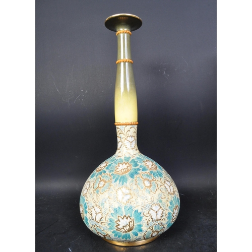 678a - A large pair of ceramic Royal Doulton long necked stem vases. Impressed marks to base. With tapering... 