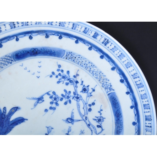 678 - A 19th century Chinese blue and white porcelain plate being hand painted with rural scene featuring ... 