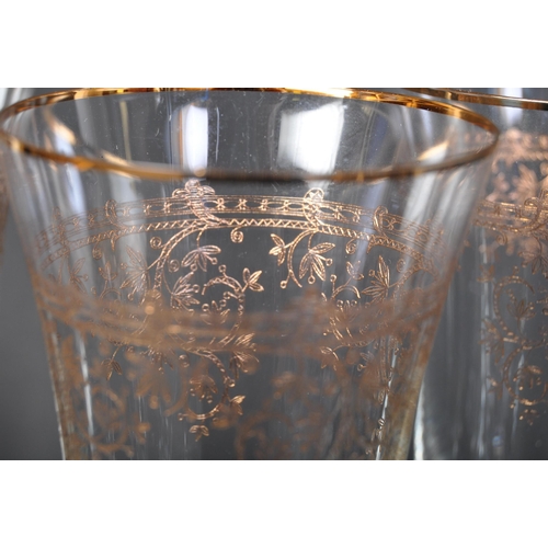 690 - A collection of vintage mid 20th century circa. 1950's gilt glass goblets / vases. Each being of flu... 