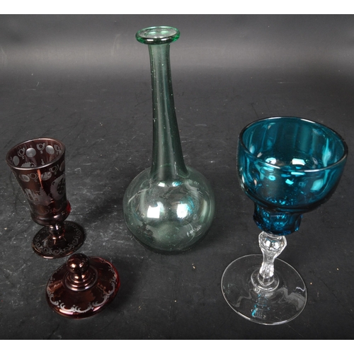 705A - Collection of Victorian 19th century & later cut & studio art glass. The lot to include an air twist... 