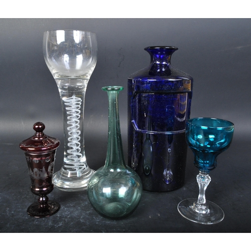 705A - Collection of Victorian 19th century & later cut & studio art glass. The lot to include an air twist... 