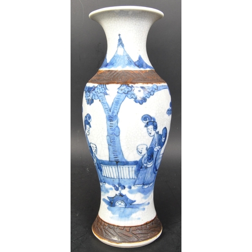 710A - An early 20th century crackle glaze Chinese Oriental vase decorated with blue and white figural scen... 