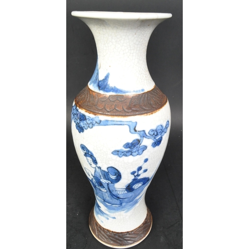 710A - An early 20th century crackle glaze Chinese Oriental vase decorated with blue and white figural scen... 