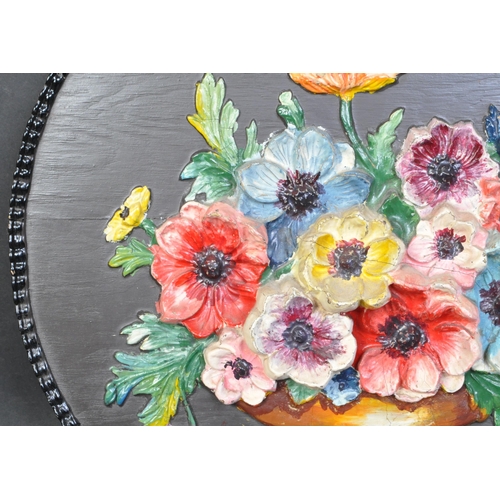 749 - A large early 20th century porcelain encrusted hand painted floral barbola panel spray. Hand painted... 