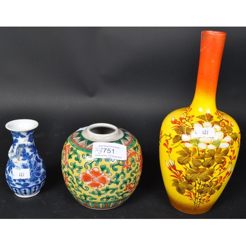 751 - A collection of 19th Century ceramic Asian Chinese oriental vase jars. Including a ginger jar withou... 