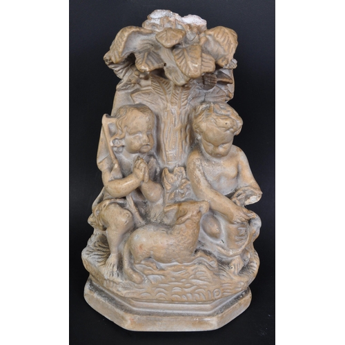 763 - Vintage 20th Century large faux marble composition reproduction figurine with two carved examples. A... 